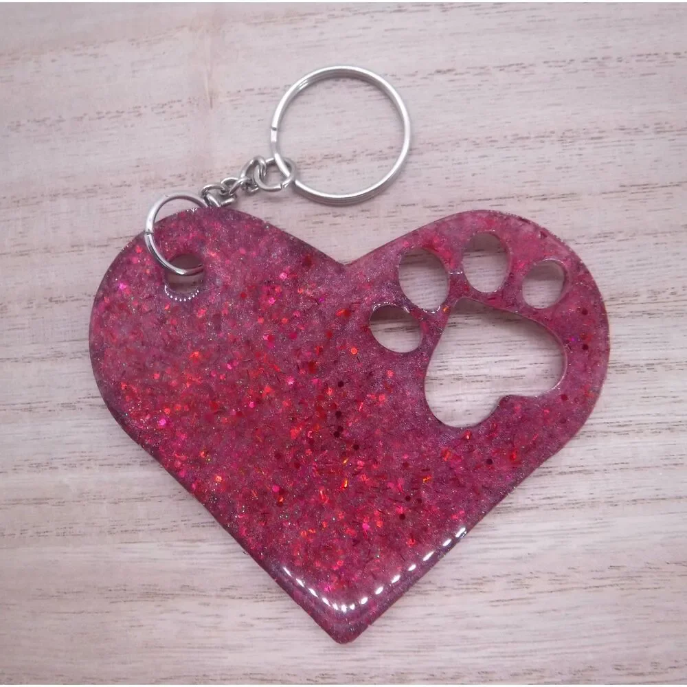 Keychain Heart w/ Paw Print